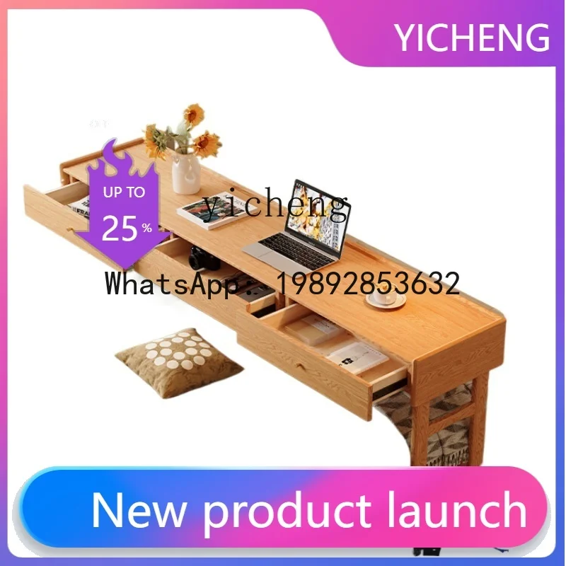 Bed Table Movable Small Apartment Log Double Bed Computer Desk Solid Wood Desk