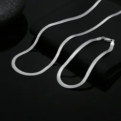 뜨거운 매력 925 스털링 실버 4MM 플랫 체인 팔찌 목걸이 여성을위한 설정 패션 파티 결혼식 고귀한 보석 세트 선물