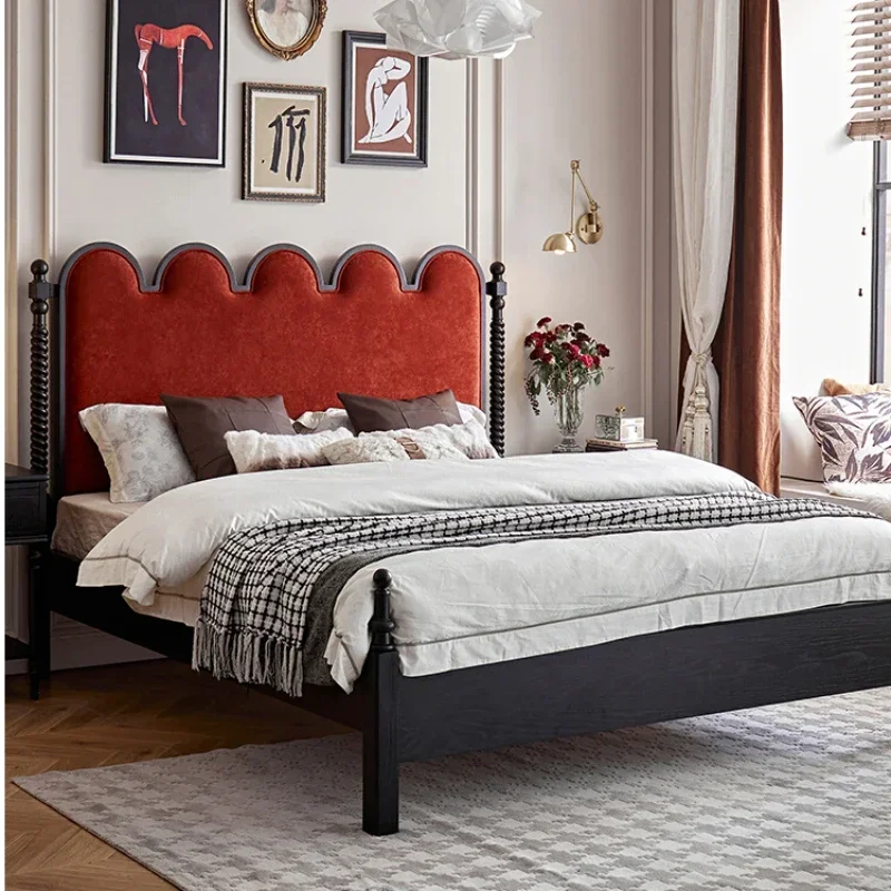 

Solid Wood Soft Pack American Retro Bedroom Double Bed 1.8 M in Master