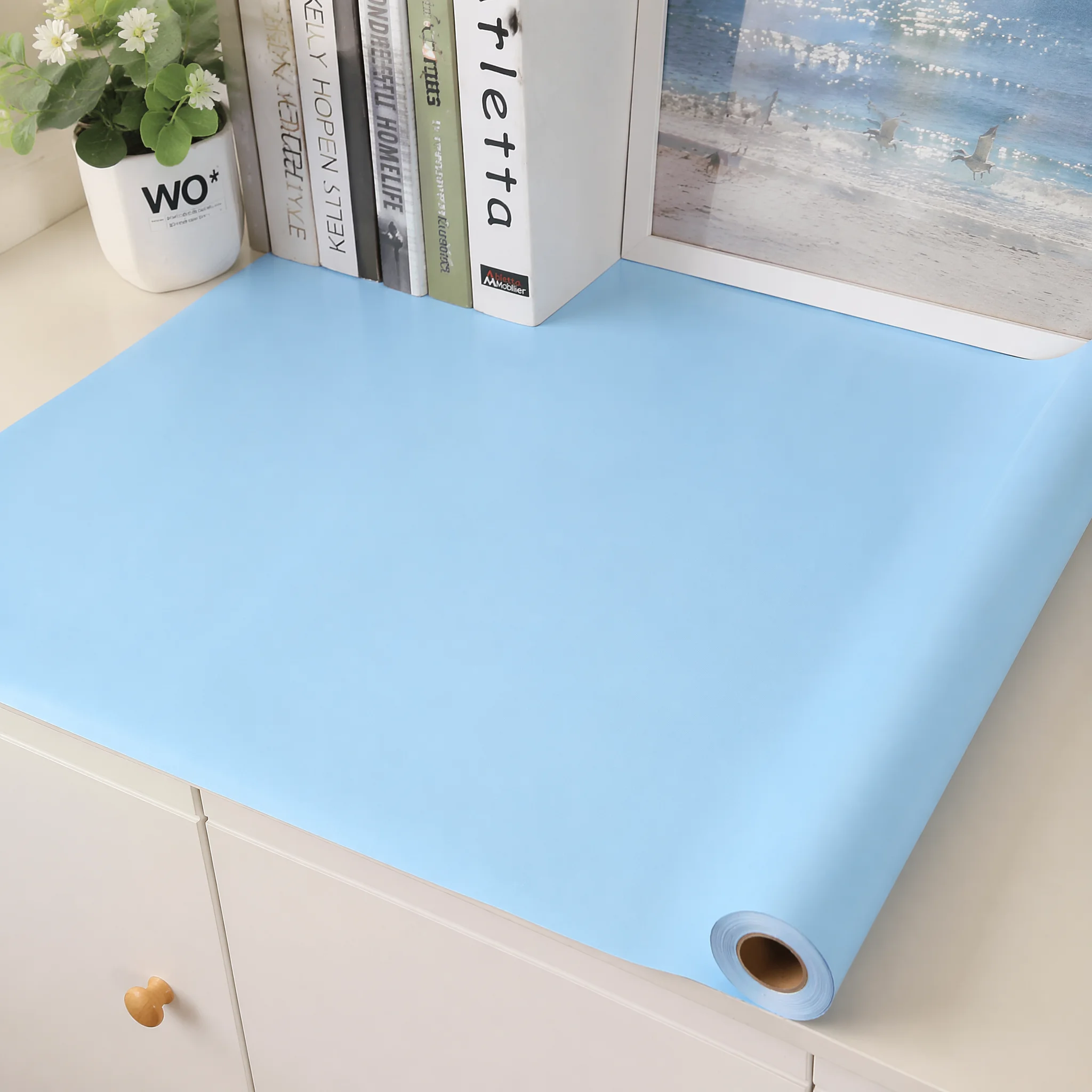 55cm Width Blue Matt Self-Adhesive Film Sticker Thickened Protection DIY Furniture Kitchen Cupboards Renovation Wallpaper