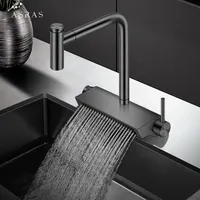 Black Brass Waterfall Faucet Hot And Cold Water Kitchen Faucet Single Handle Switch Pull Out 360 Degree Kitchen Mixer Tap