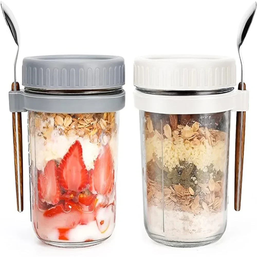 350ML Overnight Oats Jars Overnight Oats Container with Lid & Spoon Milk Fruit Salad Food Storage Container Glass Breakfast Cup