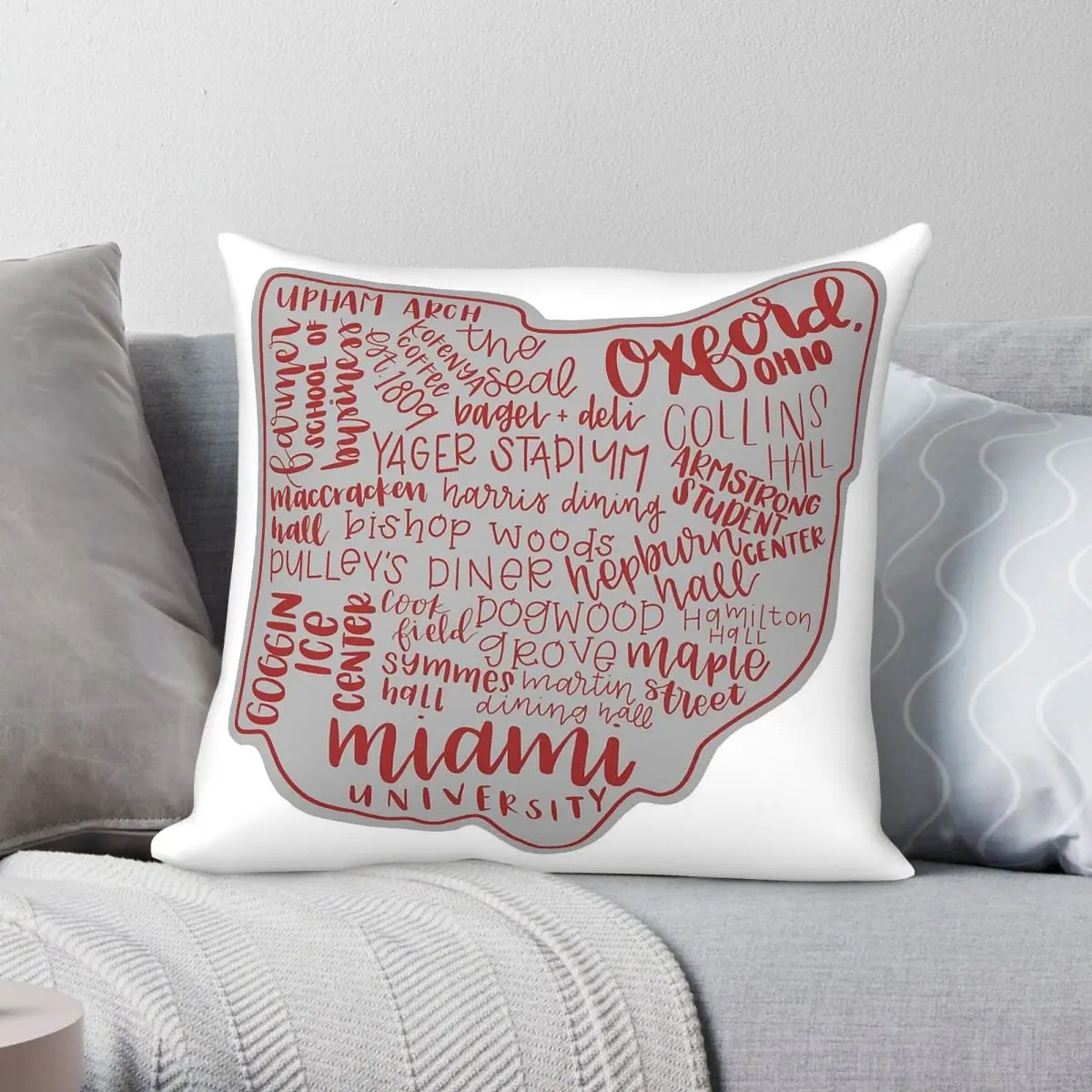 Miami University Ohio Square Pillowcase Polyester Linen Velvet Pattern Zip Decor Pillow Case Bed Cushion Cover