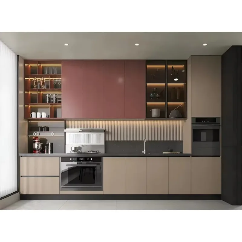 작은 주방 캐비닛 세트 싱크대&수도꼭지 포함 멜라민 주방 캐비닛 공급업체 무광 래커 모던 주방 캐비닛