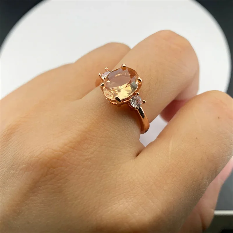 18k Rose Gold Color Oval Morganite Champagne Ring Classic Women\'s Rings Jewelry for wedding gift for girlfriend free ship