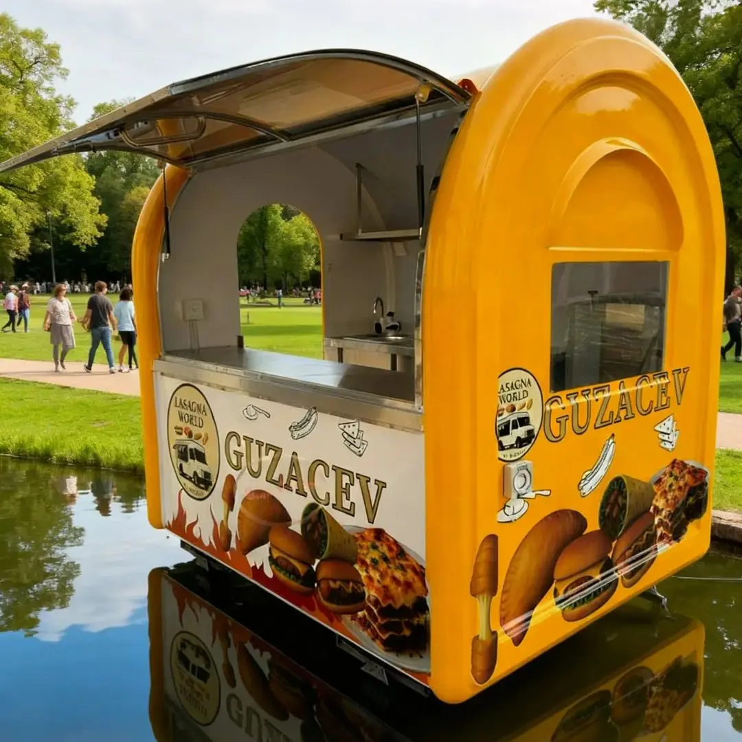 

Outdoor Food Trailer, Stylish and Eye-Catching Appearance It is in Bright Yellow as a whole and can be used to make and buy a va