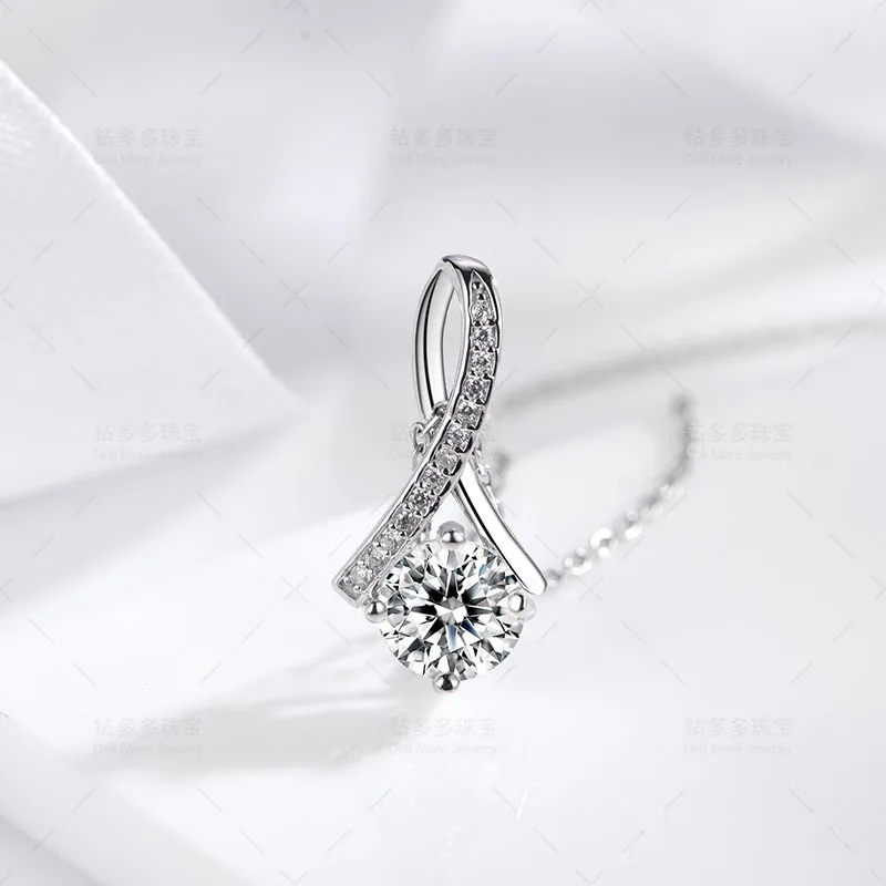 Hot Selling Round 1ct VVS Moissanite Jewelry Made Of Clarity 925 Silver Pendant Diamond Necklace Valentine's Gift