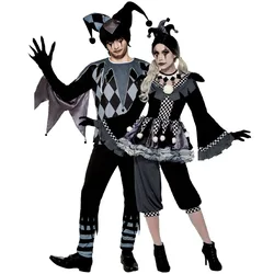 Halloween Couple Man Woman Black Evil Clown Cosplay Crazy Funny Poker Circus Costume Carnival Stage Show Masquerade Party Set