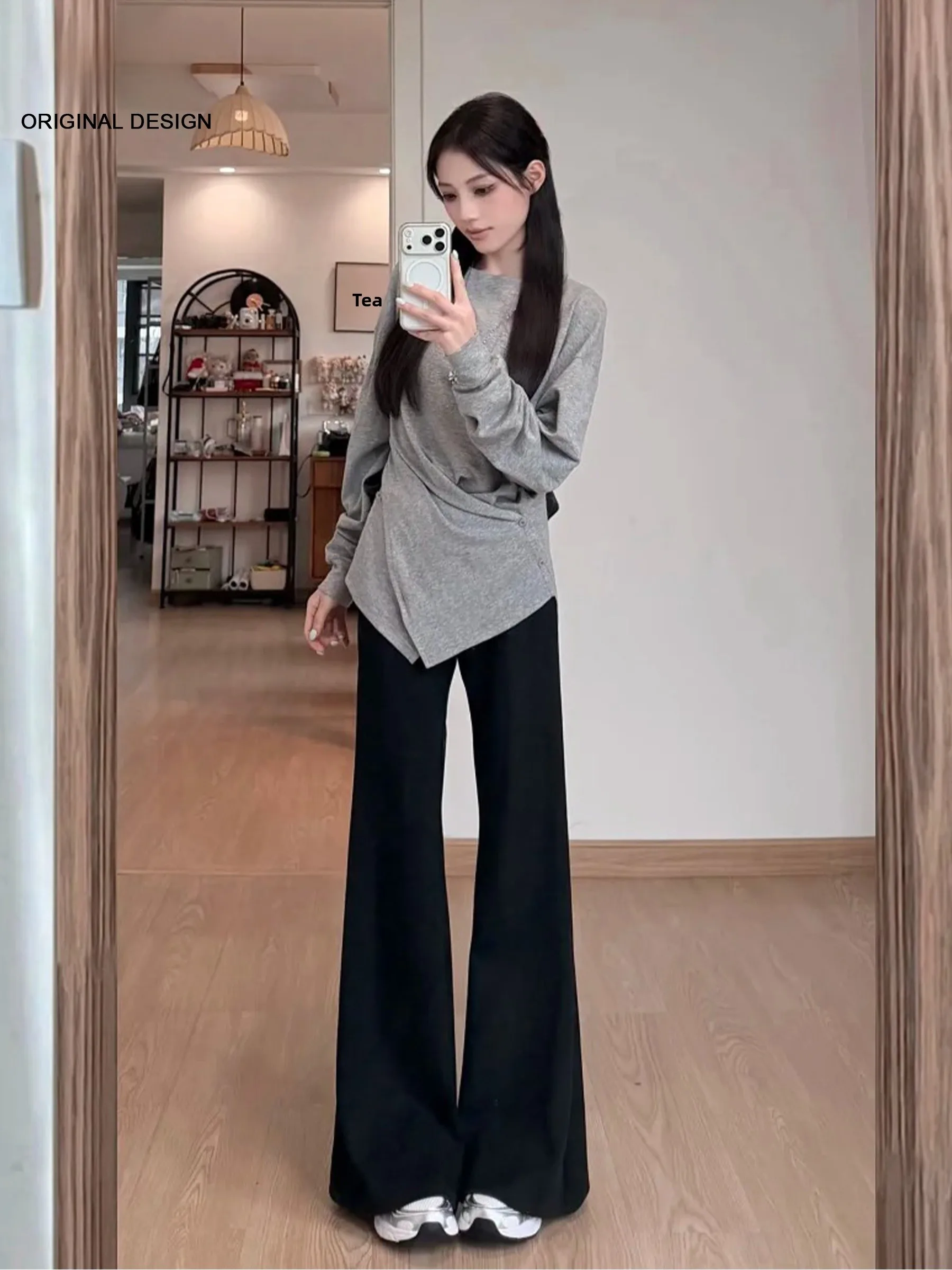 

Джинсы-клеш с высокой талией для женщин, американский стиль, свободные, стройнящие, весенне-летние, повседневные, модные, расклешенные брюки