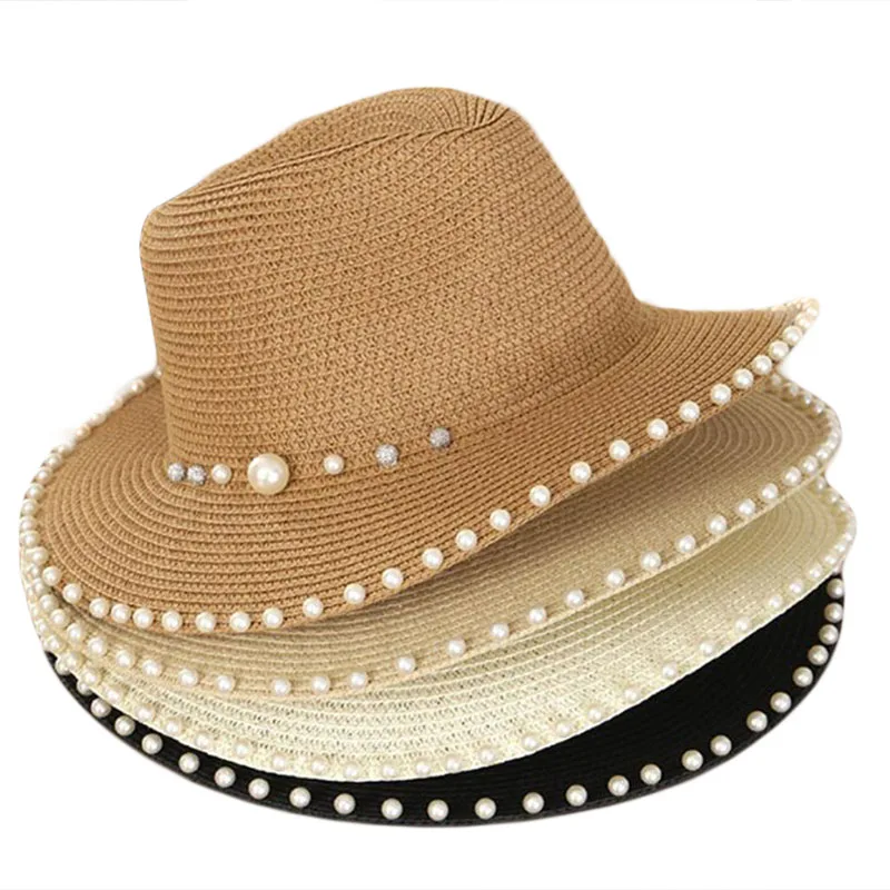 Summer Hats For Women 2022 sun Protection Straw Hat Fashion Girl Pearl sun hat holiday Beach Hat visor Cap Dropshipping