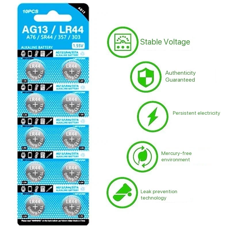 AG13 LR44 A76 357 357A LR1154 SR1154 SR44 1.55V Alkaline Battery For Watch Calculator Car Key Remote Clock Button Coin Cell
