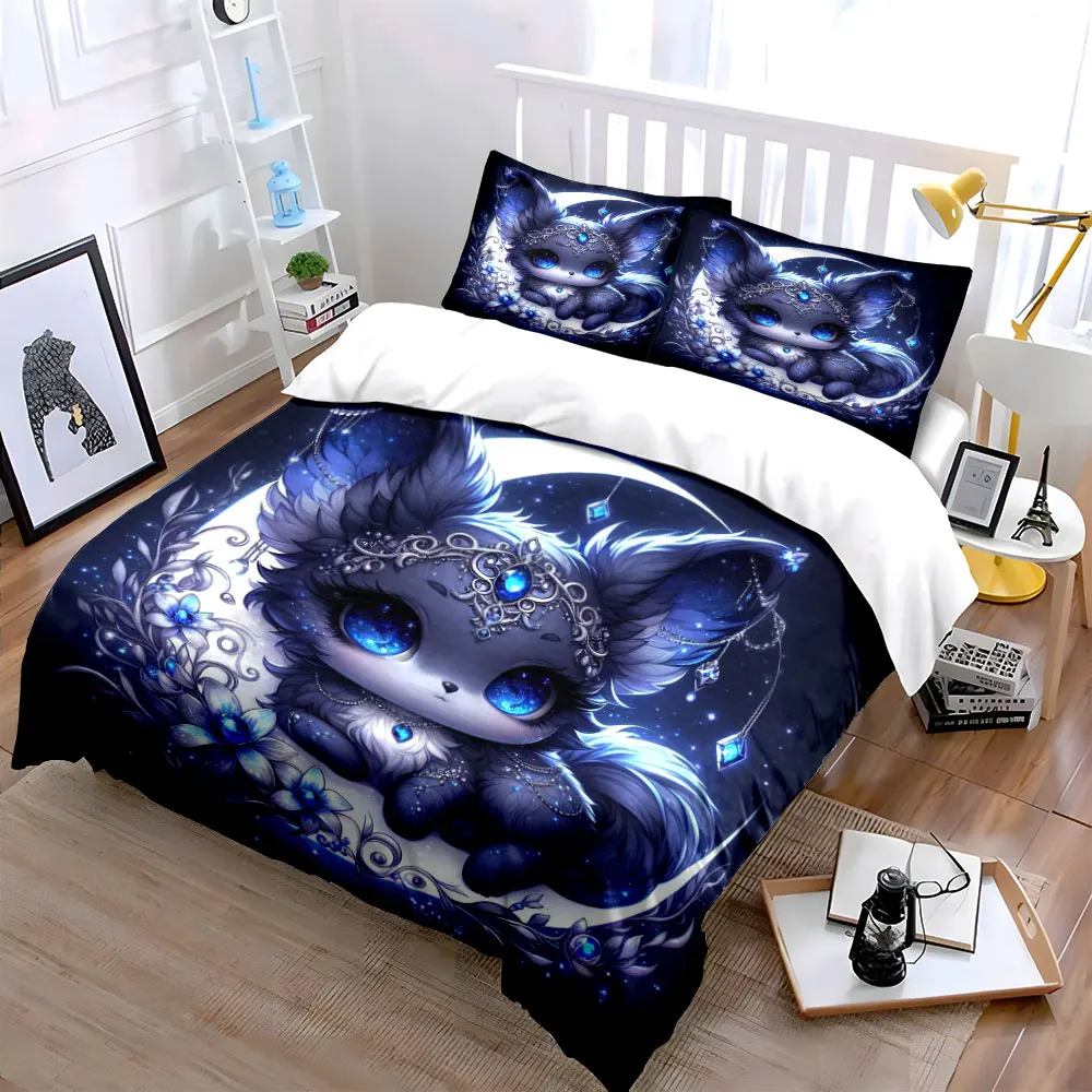Dreamy fox adorned with sapphires Printed Duvet Cover Set1 Duvet Cover+2 PillowcaseMulti Size Bedroom Bedding Decor