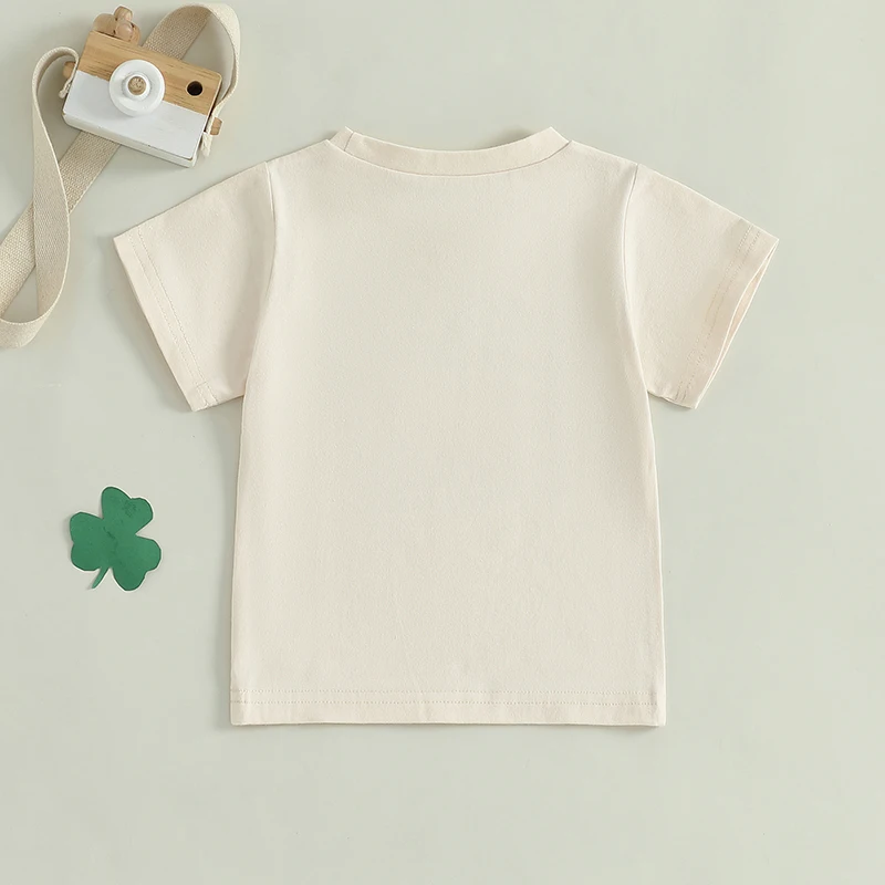 Kids Short Sleeve T-shirts Clover Letter Print Round Neck Casual Summer Tops Irish Clothes for Boys Girls