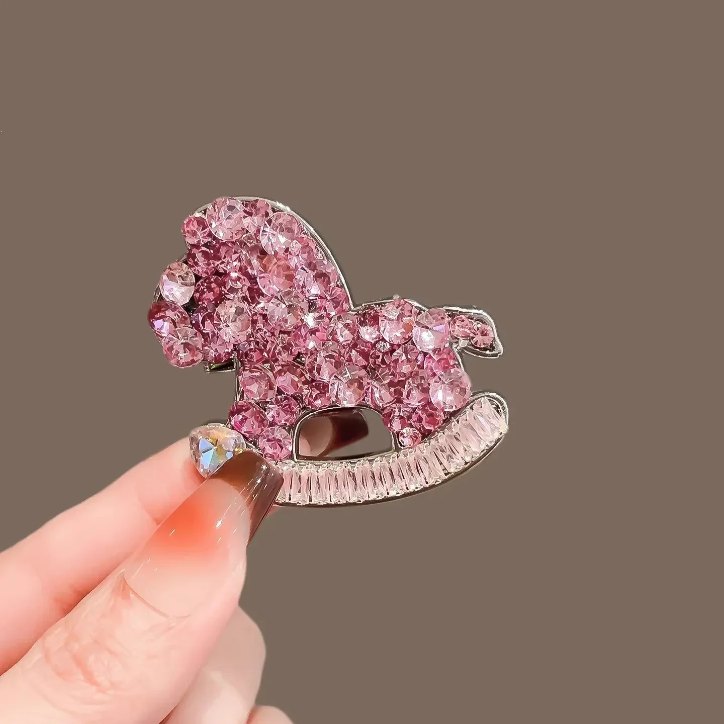 Shiny Pink Crystal Pony Hair Clip Cute Women's Bangs Clip Duckbill Heavy Industry Alloy Side Hairpin