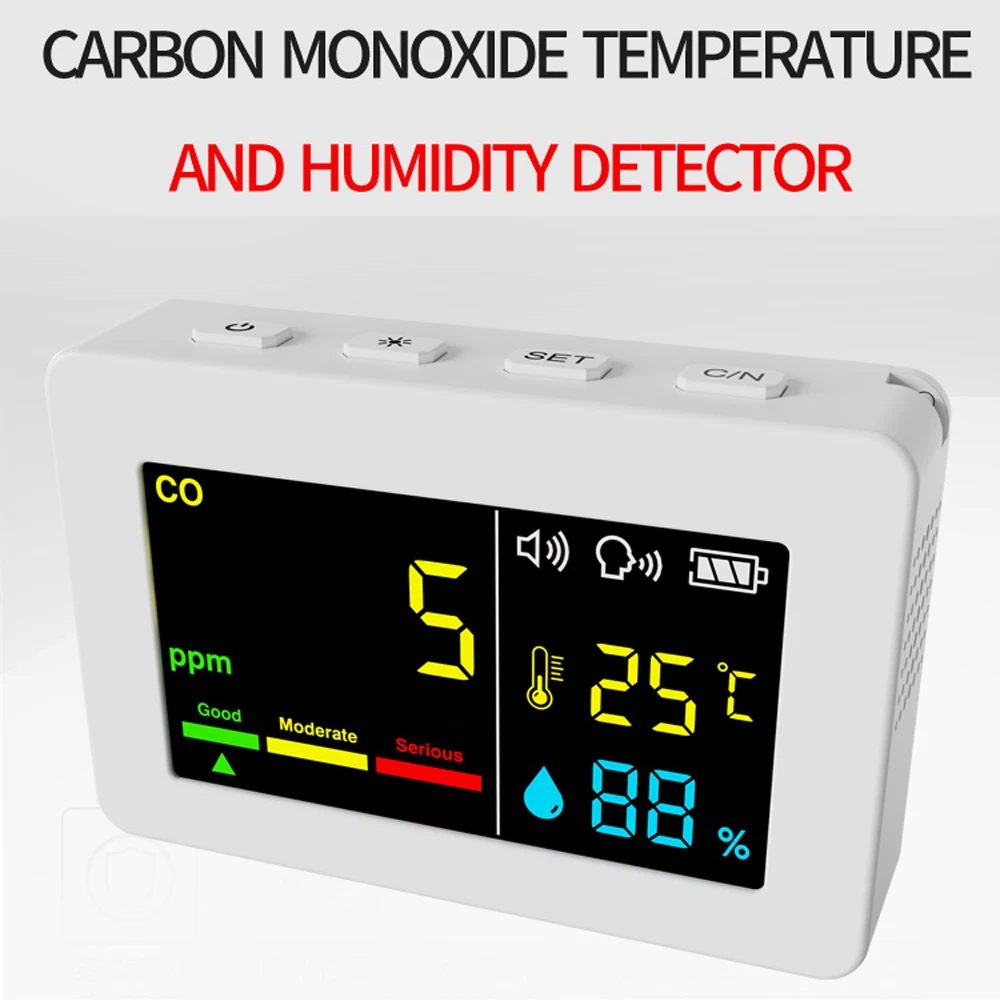 3 in 1 Air Quality Analyzer CO Meter Temperature Humidity Tester High Precision Electrochemical Sensor Carbon Monoxide Detector