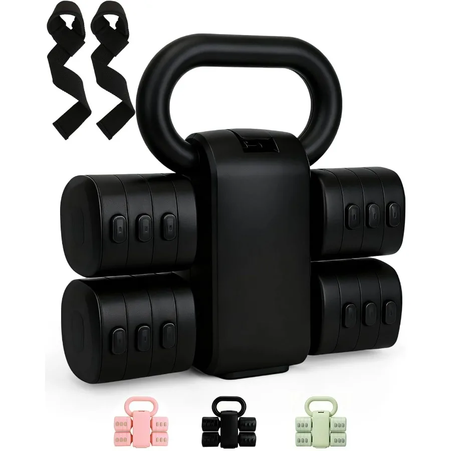 

Регулируемый комплект гири с ремнями на запястьях, набор гантелей 4 в 1, свободный вес, регулируемый комплект гантелей для женщин, 9 весов от 0,55 фунтов до 12,1