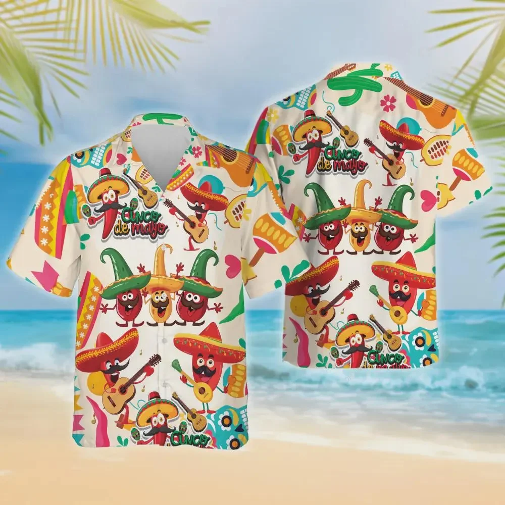 

Чили Гавайская, мексиканская культура Летняя пляжная рубашка Pepper Food Tacos Aloha, Гавайская рубашка на пуговицах с короткими рукавами Cino De Mayo