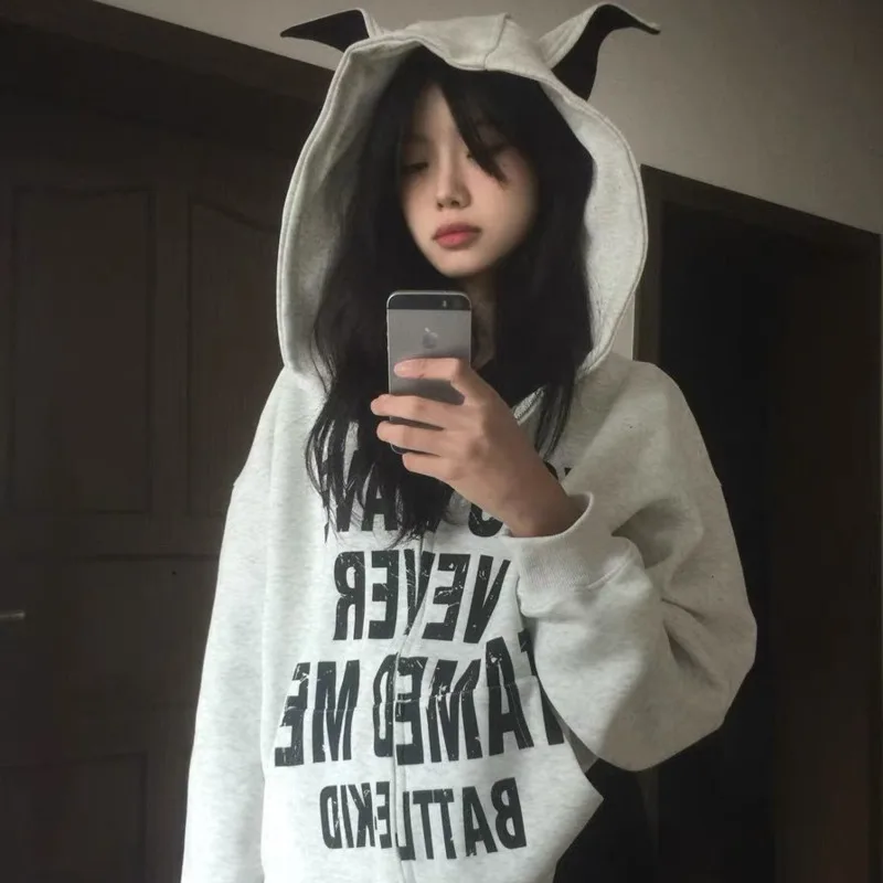 

Women New Fashion Zipper Hooded Sweatshirt For Women Spring Autumn Korean Style Loose Lazy Design Versatile Velvet Cardigan Coat
