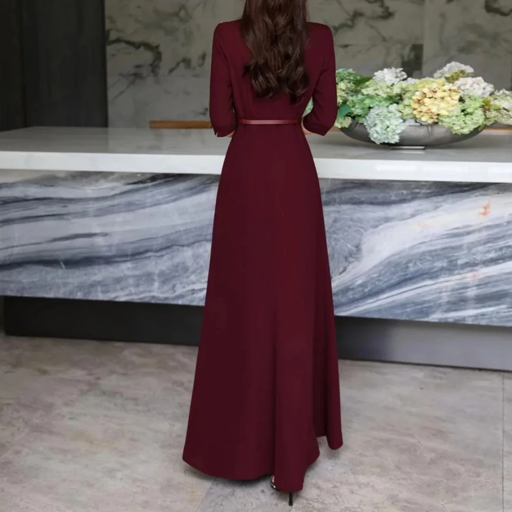 Vestidos de Noche acampanados para mujer, hasta el tobillo, cuello redondo, manga tres cuartos, vestido de fiesta, fajas con lentejuelas a la moda, vestidos personalizados