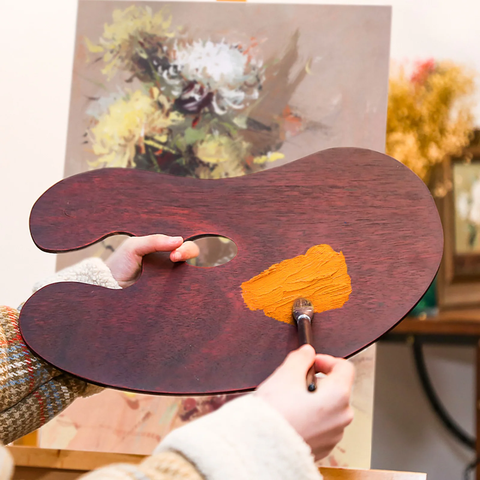 

1Pcs Wooden Painting Tray Oil Painting Palette Handcrafted Color Mixing Board Lightweight Portable Art Accessory Gift