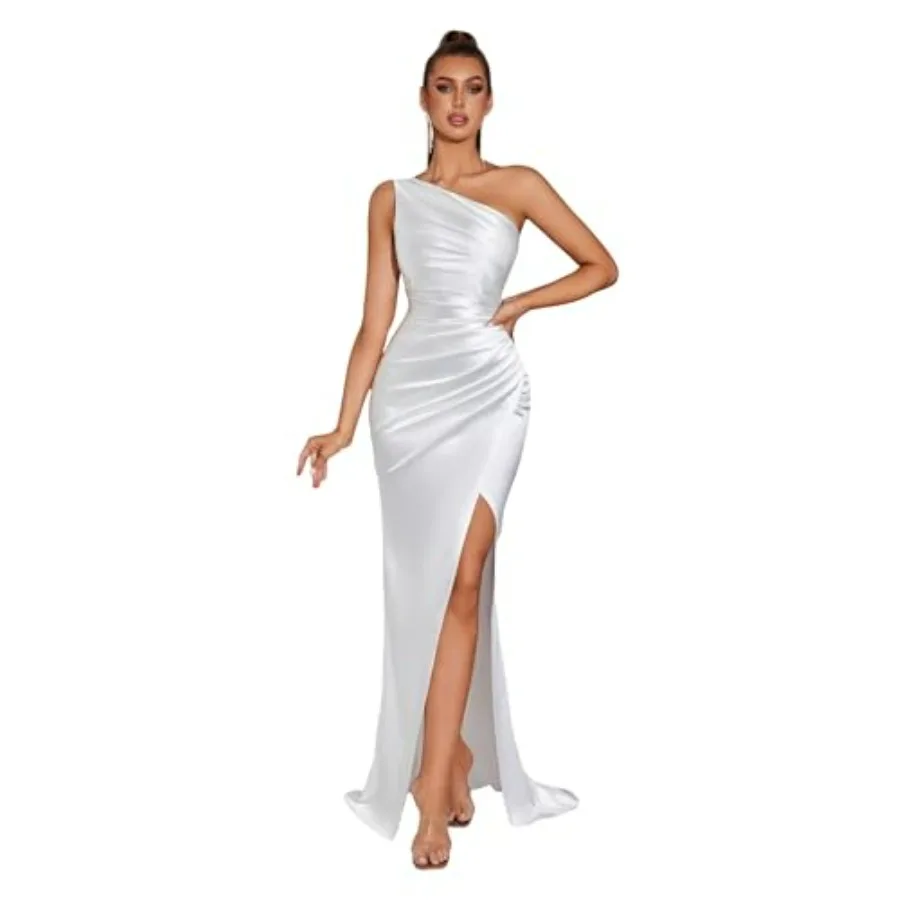 

Formal Dresses for Women Cocktail Wedding Guest Satin One Shoulder Maxi Party Prom Sexy Corset Bodycon Evening Gowns
