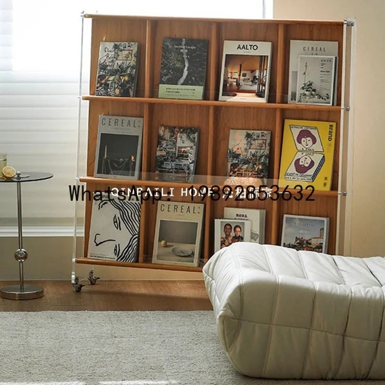 YFY Multi-layer Newspaper Magazine Rack Acrylic Board Floor Display Decorative Rack Vintage Home Mobile Drawing Book