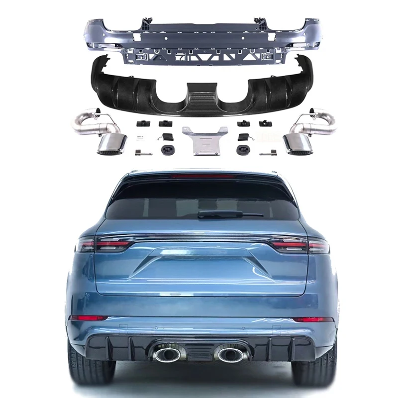 Upgrade to Car GT Body Kit Dry Carbon Fiber Rear Bumper Lip Diffuser Tailpipe s Cayen 9Y0 2018- up