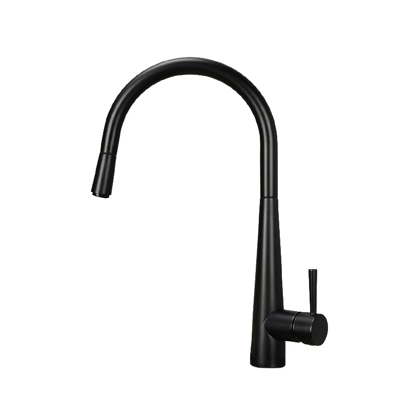 Minimalist kitchen splash proof pull-out cold and hot water faucet, all copper vegetable wash basin, sink, sink, black