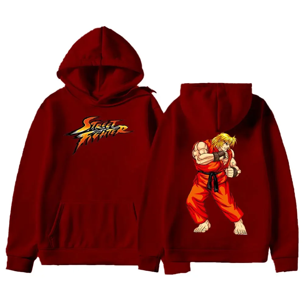 Felpa con cappuccio da uomo Street Fighter Anime Game Stampa Felpa casual autunno/inverno a maniche lunghe Stampa fronte-retro Streetwear