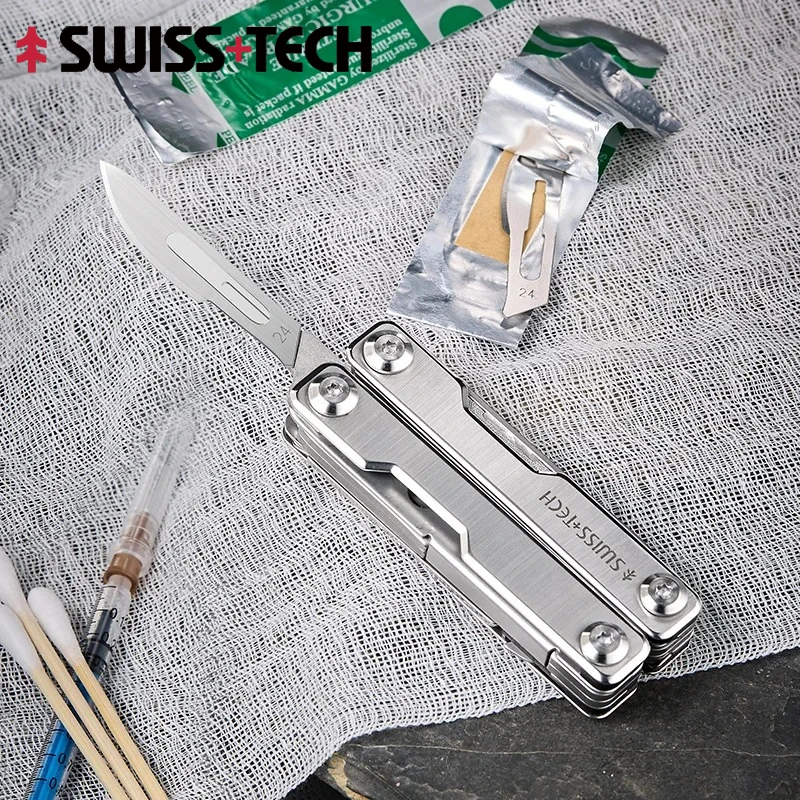 

SWISS TECH Rescue Survival Multitool Scissors 9 In 1 Outdoor EDC Mini Keychain Multi Tools Window Breaker Seat Belt Cutter