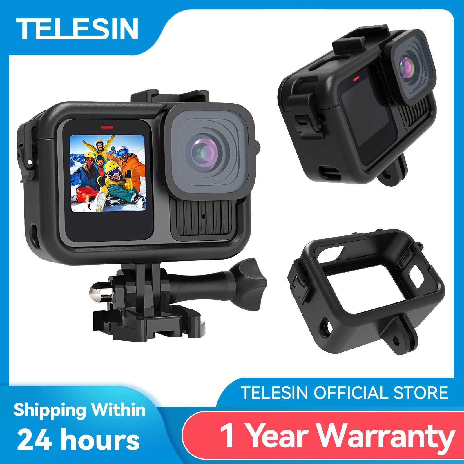 TELESIN Frame Housing Case Mount Bracket Battery Side Cover Hole Protective Case for GoPro Hero 9 10 11 12 13 Black Accessories