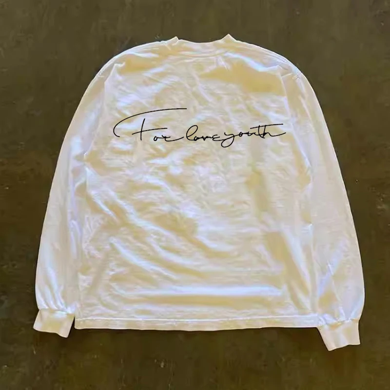 Long Sleeve T-Shirt 310 Pure Cotton Double Thread Women's Style Three Needle Charitable Fundraising Upward Hero American Couple