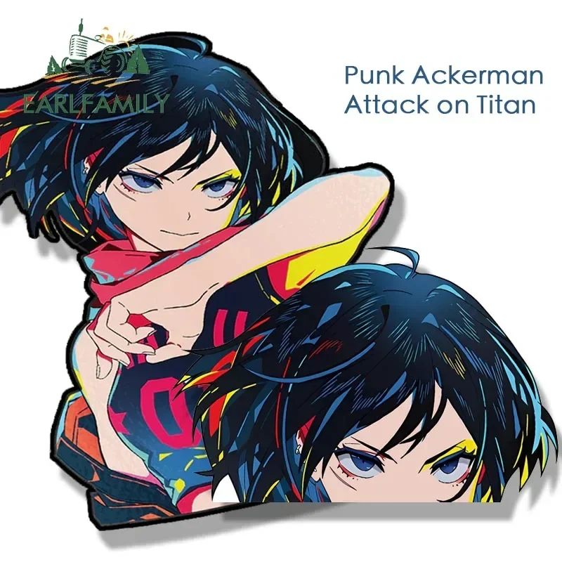 EARLFAMILY Punk Mikasa Ackerman Fanart Car Sticker Anime Sketch Waifu Decal JDM Cartoon Peeker Girl Stickers