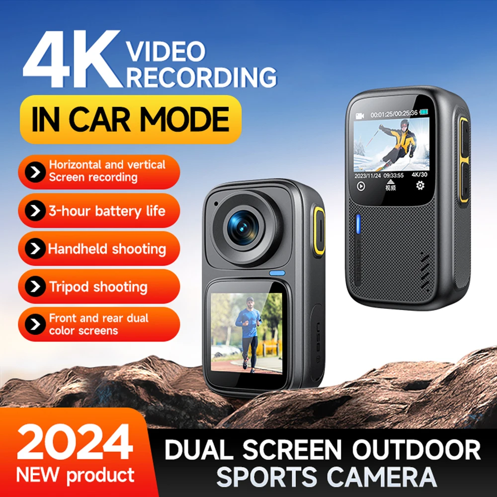 4K/30FPS Sports Camera WiFi Dual Screen 6-Axis Anti-Shake Touch Control APP Remote Control Underwater 30M Video Pre Recording