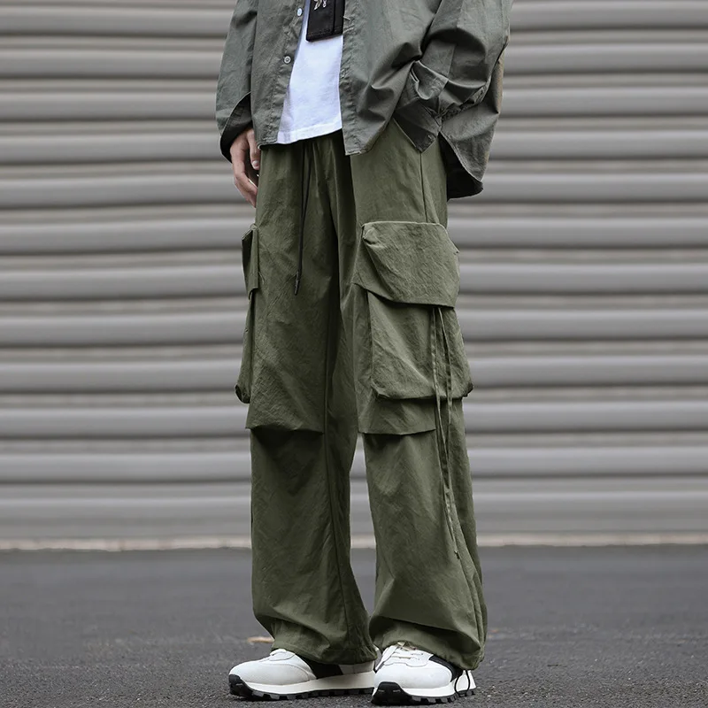 الرجال شعبية كبيرة جيب البضائع السراويل ربيع الخريف رقيقة مقاوم للماء المشي لمسافات طويلة بنطلون رجل الاتجاه الدانتيل متابعة مستقيم البضائع Trousedrs #2