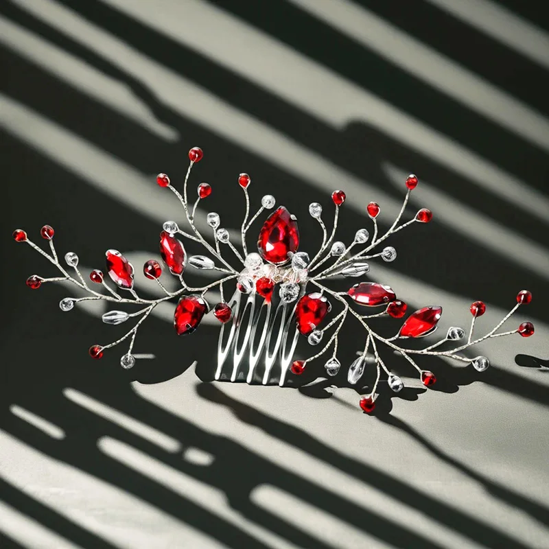 Wedding Comb Head Jewelry Bride Hair Clips Headpiece Red Crystal Women Tiaras Bridal Hair Accessories Women Hair Ornaments
