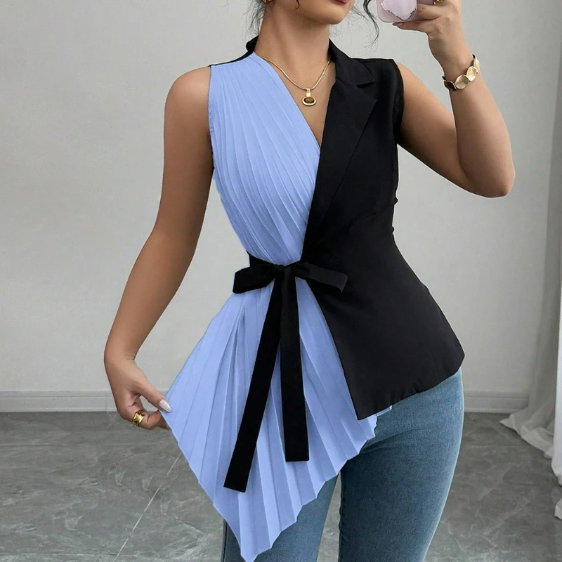 النمط الأوروبي الأمريكي المرأة البدلة الأعلى 2026 صيف جديد عصري أنيق نمط سليم أكمام الخامس الرقبة دعوى البنطال القصير #6