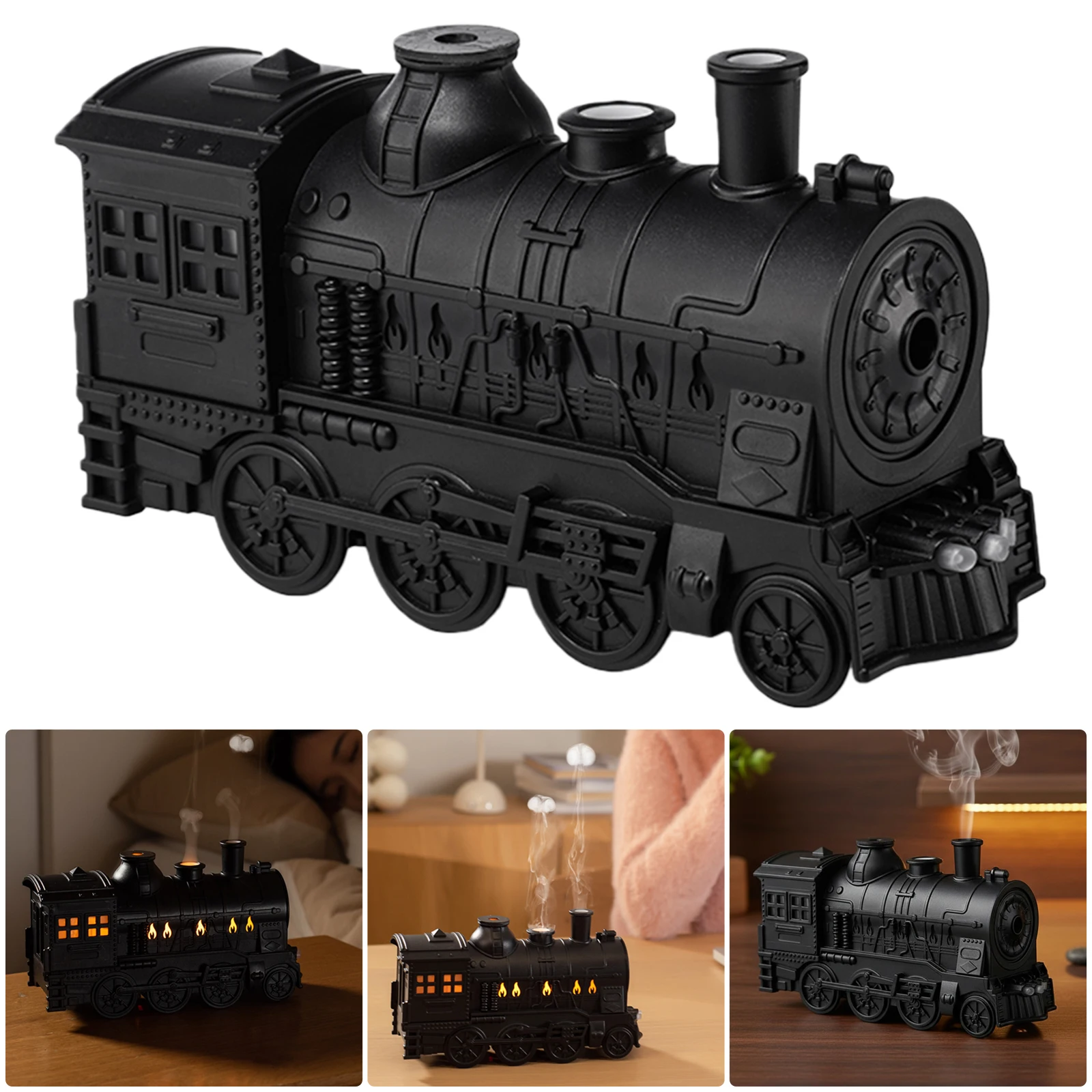 

Увлажнитель воздуха 300 мл в винтажном стиле «Паровоз» с холодным туманом, 2-цветной LED-подсветкой, 2 режимами распыления, аромадиффузор для декора дома и подарков