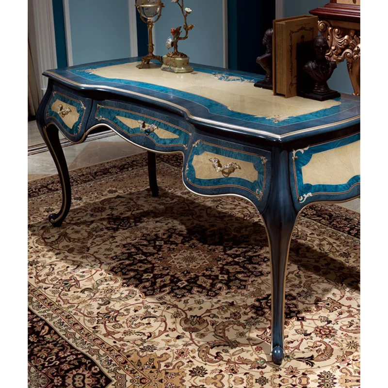 European Birch Desk Villa Computer Desk French Court Neoclassical Office Desk and Chair Combination