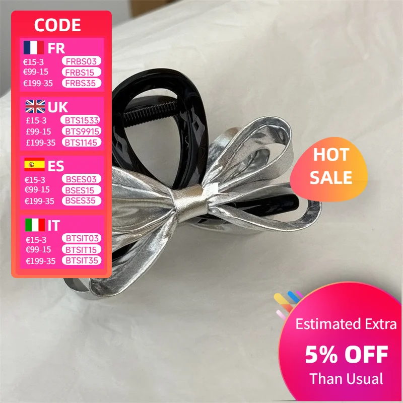 

Elegant Silver Bow Clip 2025 New Hair Claw for Women Leather Fashion Hair Accessories Butterfly HairClip заколка для волос