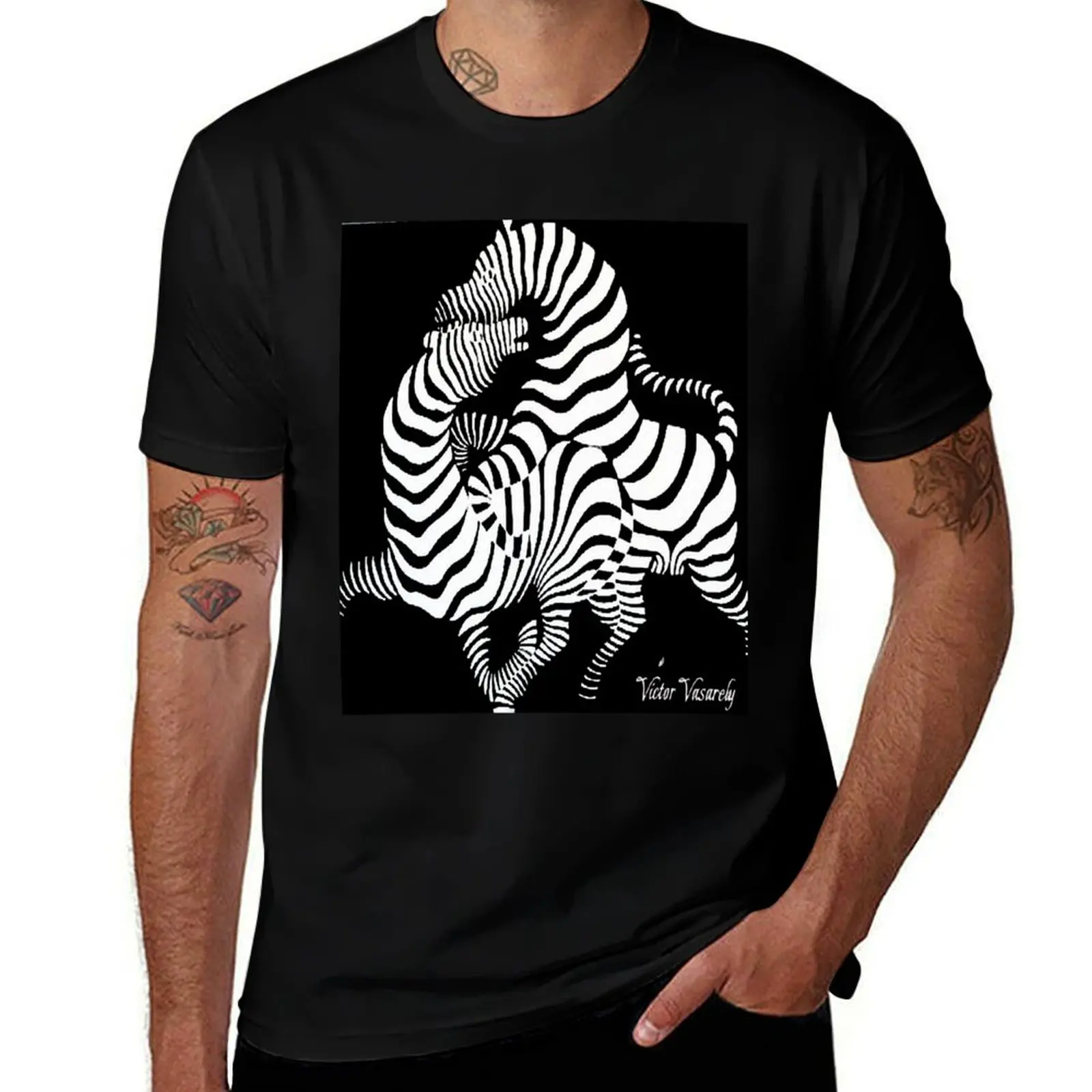 Victor Vasarely - Zebra (1937) T-Shirt Casual Lightweight Short Sleeve Top T-Shirt