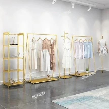 

Стеллаж для магазина одежды Золотая вешалка для магазина женской одежды Полка от пола до потолка Простая и легкая роскошь