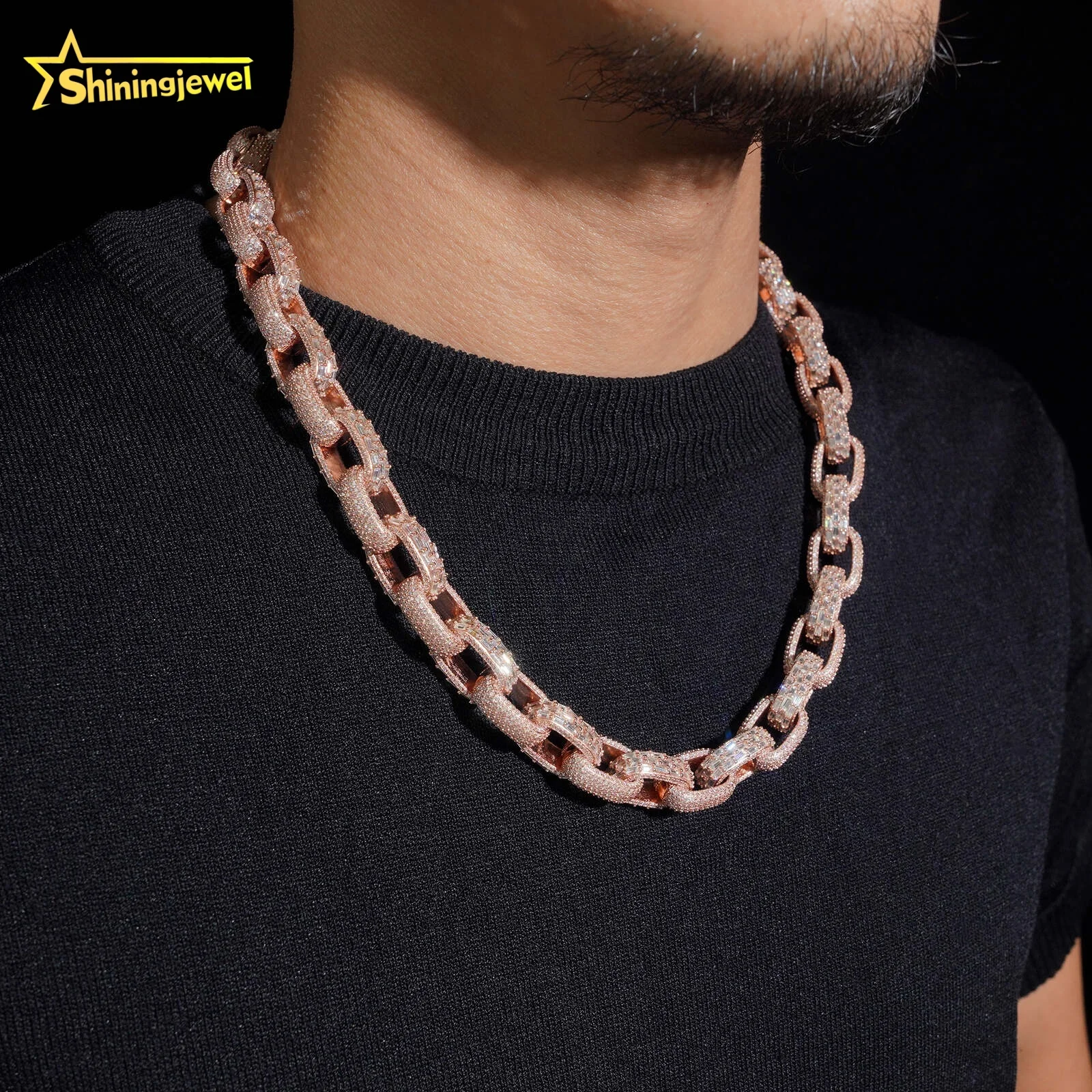 Hip Hop GRA Certified Iced Out Rose Gold 13mm Moissanite Cuban Link Chain Infinity Necklace...