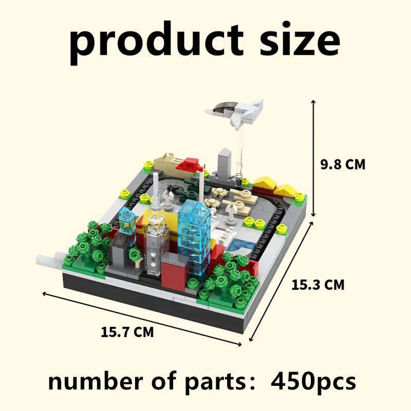 MOC-Baustein, handgekurbelte Eisenbahnbahn, Bausteinmodell – kleiner Zug, zusammengebautes Spielzeug, Desktop-Ornament
