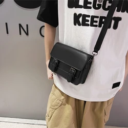 Vintage Messenger Bag for Man Black Pu Leather Casual Small Flap Phone Purse Male Crossbody Shoulder Strap Satchels Bag