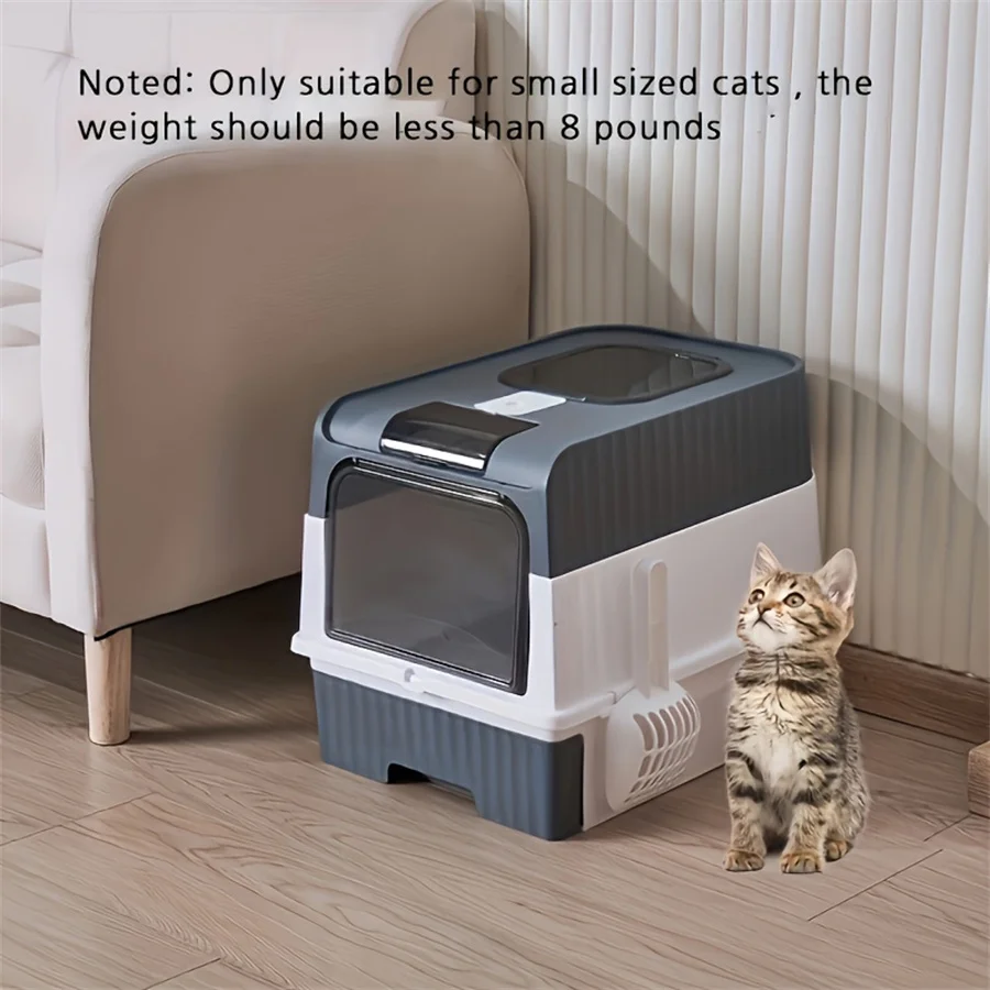 Portable Foldable Cat Litter Box With Anti-Splash Cover And Plastic Scoop - Easy To Clean And Install Pet Toilet With Lid