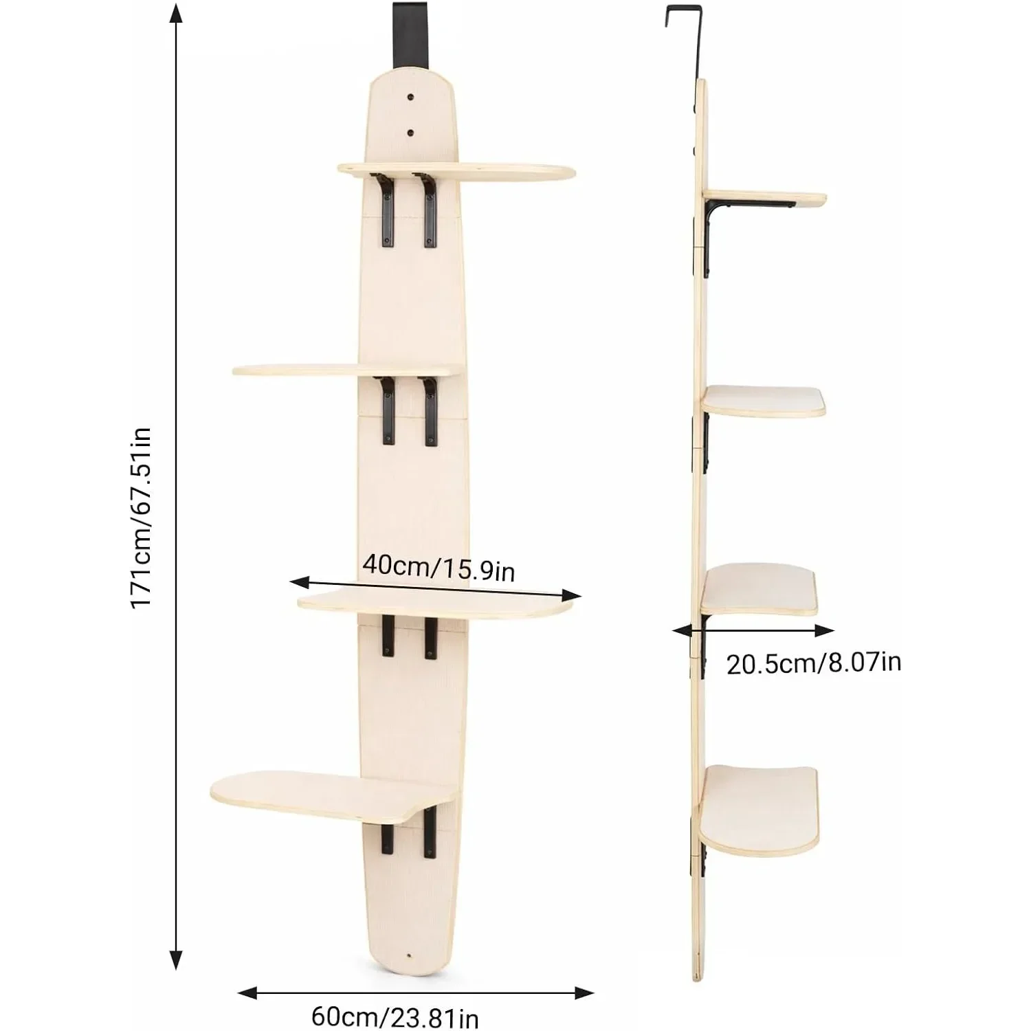 171cm Over Door Cat Tree Climbing Shelf 4 Tier Wooden Cat Ladder With Removable Mat