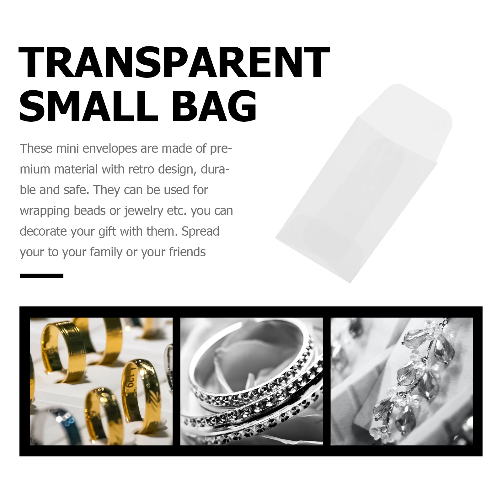 

50pcs Photo Envelope Bags 3x5CM Mini Storage Envelopes for Jewelry Rings Coins Key Cards Office Supplies Transparent Sulfur