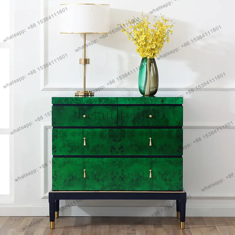 LD Italian light luxury grandmother green four-chest cabinet living room storage drawer locker