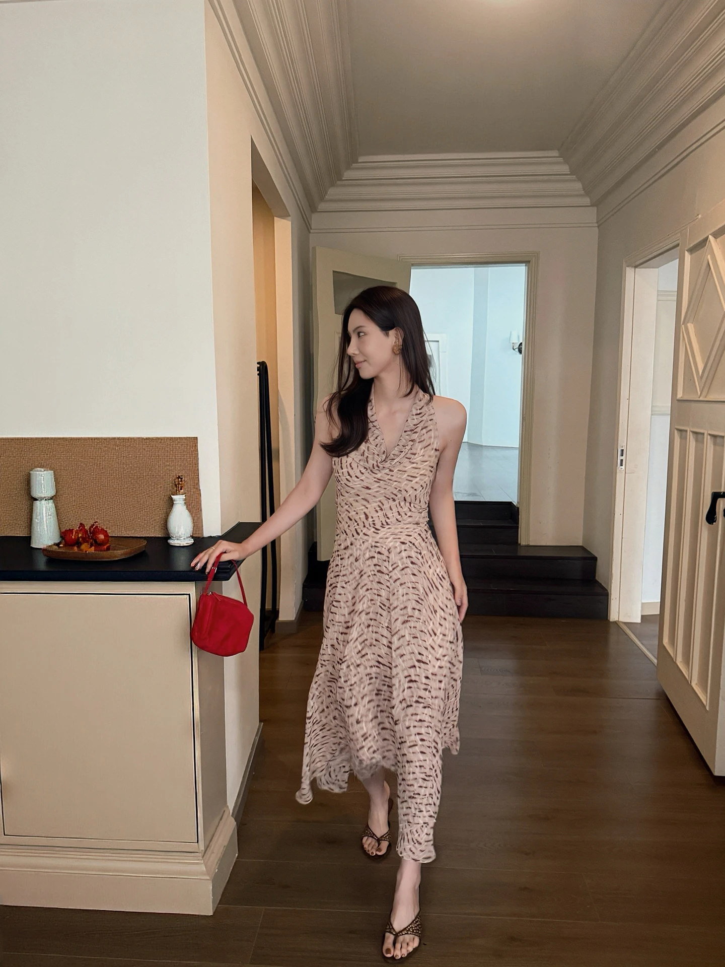 

Новинка! Модное женское платье Sweet Sle Sari с принтом, V-образным вырезом, длинное, весна 2026, для повседневной носки, с застежкой-молнией сзади, приталенное.